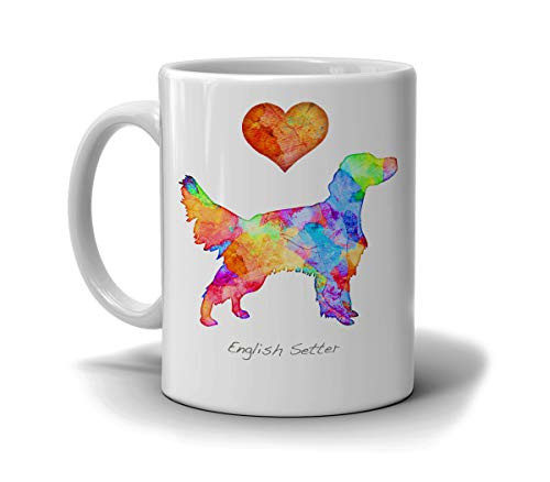English Setter Dog Breed Mug by Artist Dan Morris Personalize with Dog Name Two Sizes