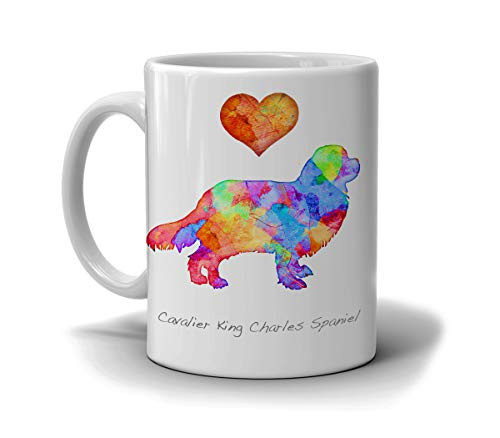Cavalier King Charles Spaniel Dog Breed Mug by Artist Dan Morris Personalize with Dog Name Two Sizes