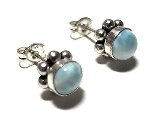 Larimar Flower Sterling Silver Stud Earrings