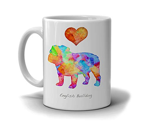 English Bulldog Dog Breed Mug by Artist Dan Morris Personalize with Dog Name Two Sizes