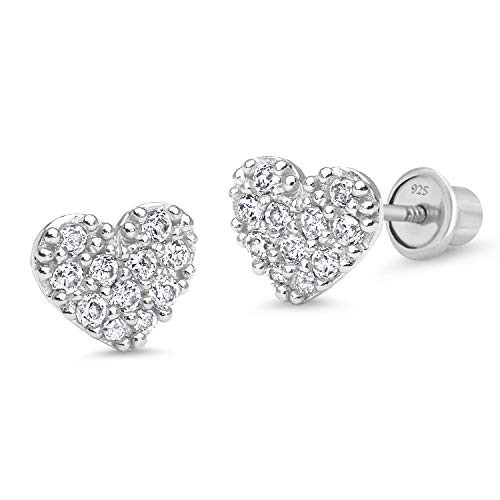 925 Sterling Silver Rhodium Plated Pave Heart Cubic Zirconia Screwback Baby Girls Earrings 925 Sterling Silver Rhodium Plated Pave Heart Cubic Zirconia Screwback Baby Girls Earrings