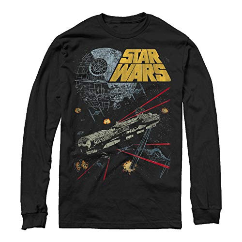 Mens Star Wars Millennium Falcon Battle Long Sleeve Shirt - Black - X Large
