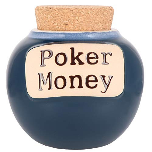 Cottage Creek Piggy Bank Poker Money Coin Bank Round Ceramic Poker Fund Novelty Money Jar Poker Night Savings Jar  Dark Blue