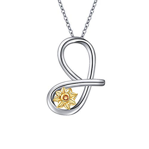 Sterling Silver Gold Tone Sunflower Initial 26 Letter Script Name Alphabet A to Z Necklace Personalized Pendant  J-Mini Sunflower