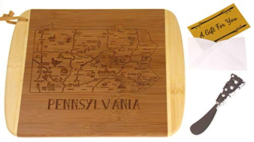 A Slice Of Pennsylvania State Bamboo Serving  and  Cutting Board Bundled with Cheese Spreader with Cheese Handle