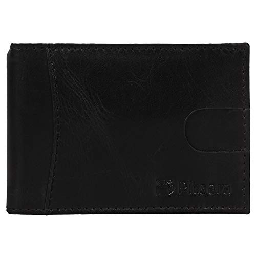 Genuine Leather Slim Handcrafted Minimalist Bifold Front Pocket Wallet with RFID Blocking and Money Clip For Men  Black