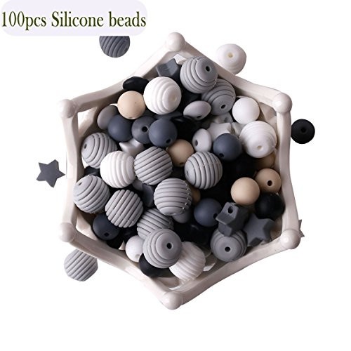 Baby Silicone Teether Beads 100pcs BPA Free Food Grade Teething Beads Black and White Series DIY Jewelry Chewable Nursing Necklace Accessories Baby Silicone Teether Beads 100pcs BPA Free Food Grade Teething Beads Black and White Series DIY Jewelry Chewable Nursing Necklace Accessories