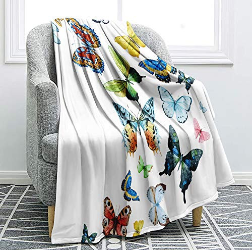 Butterfly Blanket White Flannel Fleece Blanket Colorful Butterflies Printed Soft Fuzzy Blanket Kids Adults Butterfly Blanket for Bedroom Couch Sofa Throw 50 inch x60 inch Butterfly Butterfly Blanket White Flannel Fleece Blanket Colorful Butterflies Printed Soft Fuzzy Blanket Kids Adults Butterfly Blanket for Bedroom Couch Sofa Throw 50 inch x60 inch Butterfly
