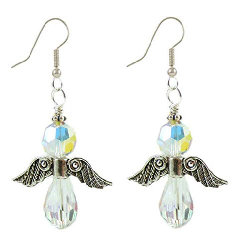 Angel Earrings with AB Finish Crystal Beads Sterling Silver Ear Wires Angel Earrings with AB Finish Crystal Beads Sterling Silver Ear Wires