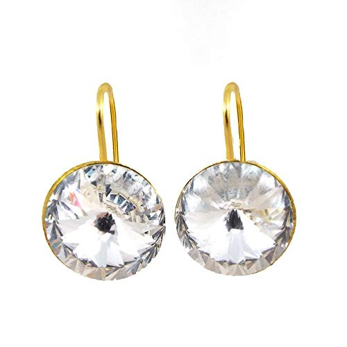 Clear Rivoli Rhinestone Earrings made with 14mm Swarovski Crystals Gold Toned Hooks Clear Rivoli Rhinestone Earrings made with 14mm Swarovski Crystals Gold Toned Hooks
