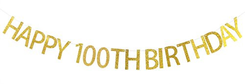 Happy 100th Birthday Banner Gold Glitter Party Bunting - 100th Birthday Party Decorations Supplies Happy 100th Birthday Banner Gold Glitter Party Bunting - 100th Birthday Party Decorations Supplies