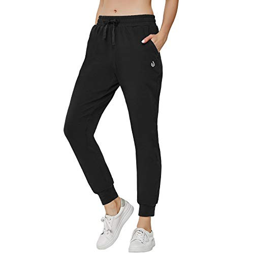 HARTPOR Womens Athletic Sweatpants Active Yoga Pants Cotton Workout Joggers Pants Lounge Sweat Pants with Pockets Black L