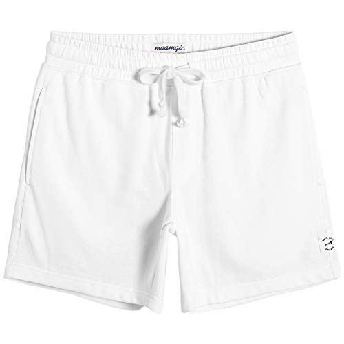 MaaMgic Mens Athletic Gym Shorts 5.5 inch  Elastic Waist Casual Pajama Pocket Jogger Men Workout Short Pants White