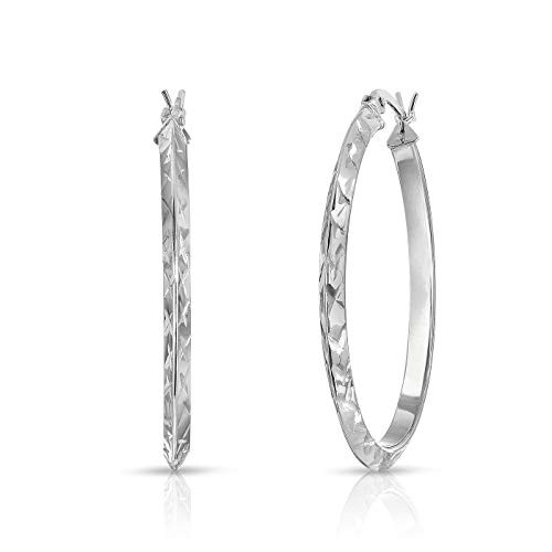 Women 925 Sterling Silver Hoop Earrings Twist Hoop Earrings 25MM-40MM Diamond Cut Hoop Earrings Girls Hoop Earrings Round Tube Hoop Earring Style Accessories