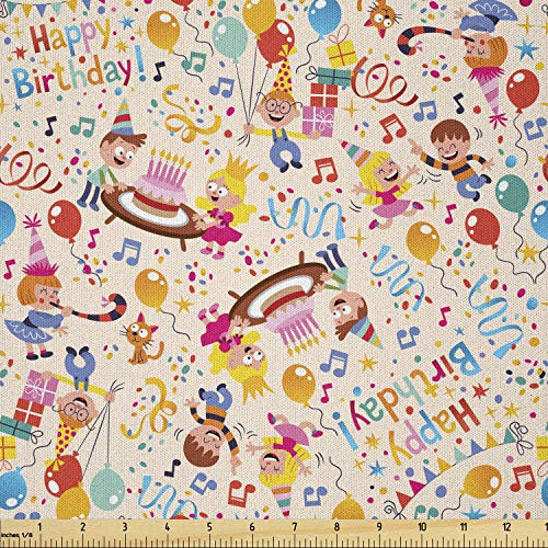 Lunarable Birthday Fabric by The Yard Children Birthday Party Theme with Balloons Music and Celebration Microfiber Fabric for Arts and Crafts Textiles and Decor 1 Yard Multicolor Lunarable Birthday Fabric by The Yard Children Birthday Party Theme with Balloons Music and Celebration Microfiber Fabric for Arts and Crafts Textiles and Decor 1 Yard Multicolor