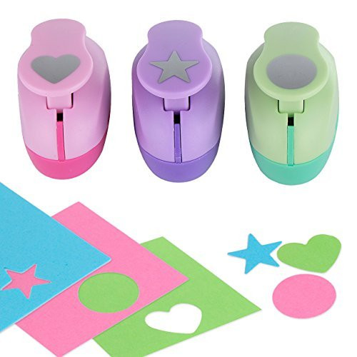 Paper Punch Hole Puncher -- (3 PACK Circle Heart Star) -- Personalized Paper Craft Punchers Shapes Set -- For Scrapbook Engraving Kids Artwork -- Greeting Card Making DIY Crafts