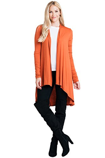 Women Long Duster Maxi Casual Soft Bamboo Cardigan Lounge Sweater - Made in USA  Small Orange-Red