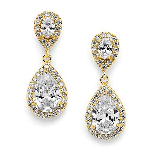 Mariell Gold Zirconia Crystal Tear Drop Wedding Earrings for Women Jewelry for Bride Prom Bridesmaid