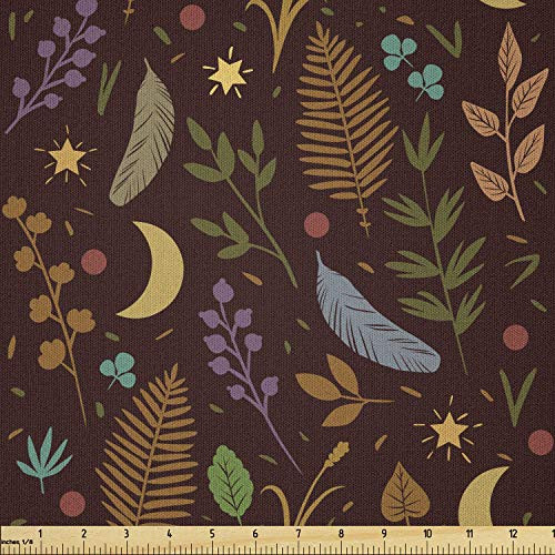Ambesonne Leaves Fabric by The Yard Dark Toned Stars Moon and Foliage Motifs Doodle Woodland Theme Oriental Folklore Microfiber Fabric for Arts and Crafts Textiles  and  Decor 1 Yard Multicolor Ambesonne Leaves Fabric by The Yard Dark Toned Stars Moon and Foliage Motifs Doodle Woodland Theme Oriental Folklore Microfiber Fabric for Arts and Crafts Textiles  and  Decor 1 Yard Multicolor