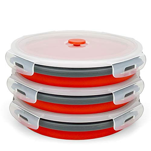 CARTINTS 1200ml Large Collapsible Meal Prep Containers Reusable Silicone Food Storage Containers Stackable Fridge Storage Containers With Leakproof Lids Microwave and Freezer Safe Red