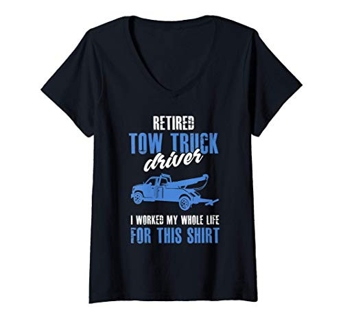 Womens Tow Truck Driver Retirement Shirt Retired Tow Trucker Gift V-Neck T-Shirt Womens Tow Truck Driver Retirement Shirt Retired Tow Trucker Gift V-Neck T-Shirt
