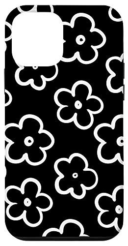 iPhone 12 mini Cute Flower Pattern Wildflower Black and White Floral Case