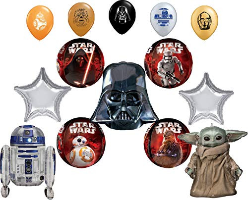 Star Wars Birthday Party Supplies Balloon Bouquet Decorations with Baby Yoda R2D2 and Darth Vader Jumbo Balloons