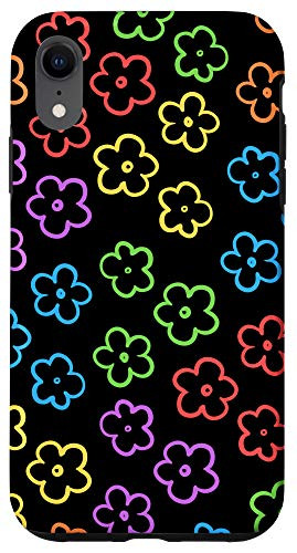 iPhone XR Cute Flower Pattern Wildflower Colorful Black Floral Case