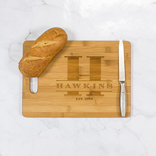 Personalized Custom Engraved Bamboo Wood Cutting Board with Handle - 13.75 inch  x 9.75 inch