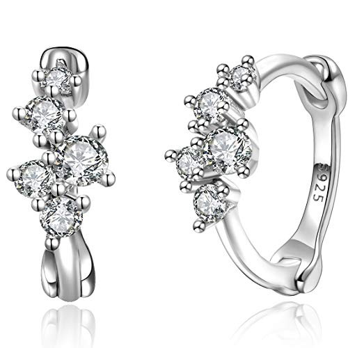 CZ Drop Huggies  Mini Hoop  Earrings  .925 Sterling Silver  - Tiny Micro-paved Cubic Zirconia