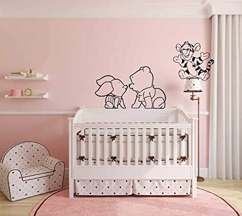 Disney Winnie The Pooh Wall Decal - Waterproof Vinyl Kids Room Sticker - Tigger and Piglet Nursery Wall Decor Peel Sticker Black