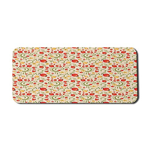 Ambesonne Cranberry Computer Mouse Pad Nostalgic Harvest Blooms Burgeoning Flourishing Garden Fruits Flower Buds Rectangle Non-Slip Rubber Mousepad X-Large 35 inch  x 15 inch  Gaming Size Multicolor