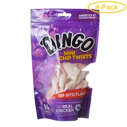 Dingo Chip Twists Meat  and  Rawhide Chew Mini - 3.25 inch   14 Pack  - Pack of 4