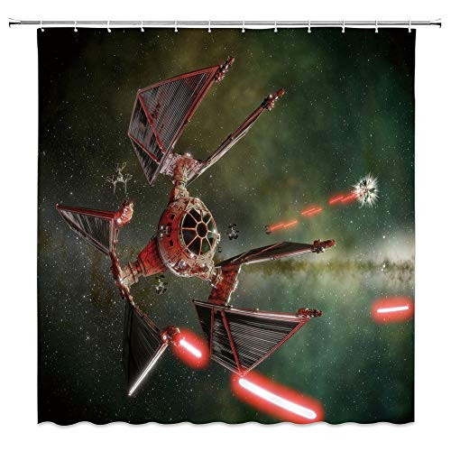 AMFD Star Wars Shower Curtain Spaceship Satellite Cool Mechanical Creative Design Dark Bathroom Curtains Polyester Fabric Waterproof Mildew Resistant 70 x 70 Inches Include Hooks