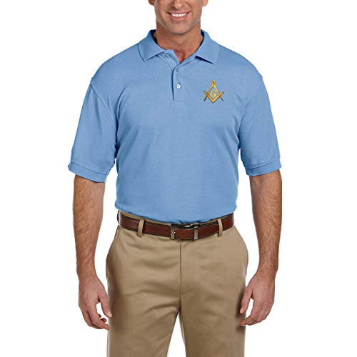 Gold Square  and  Compass Embroidered Masonic Mens Polo Shirt -  College Blue  X-Large