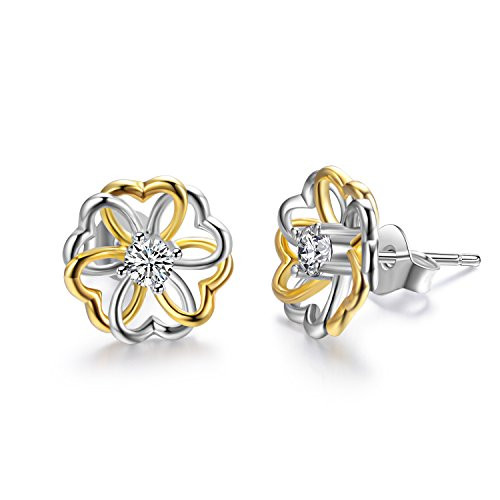 AOBOCO Sterling Silver Flower Heart Earrings Two Tone Earrings Crystals from Austria Hypoallergenic Stud Earrings for Women Anniversary Birthday Flower Jewelry Gifts for Daughter Girlfriend Wife AOBOCO Sterling Silver Flower Heart Earrings Two Tone Earrings Crystals from Austria Hypoallergenic Stud Earrings for Women Anniversary Birthday Flower Jewelry Gifts for Daughter Girlfriend Wife