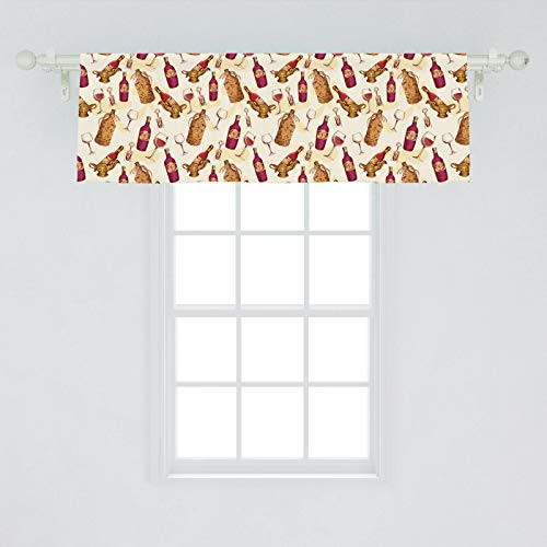 Lunarable Winery Window Valance Vintage Pattern with Glass Bottle Corkscrew Country Restaurant Table Curtain Valance for Kitchen Bedroom Decor with Rod Pocket 54 inch  X 18 inch  Brown Fuchsia