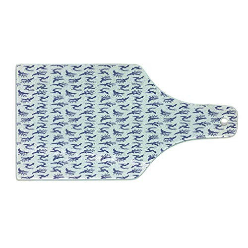 Ambesonne Phoenix Cutting Board Oriental Bird Exotic Rebirth Creature Motif Decorative Tempered Glass Cutting and Serving Board Wine Bottle Shape Dark Blue and White