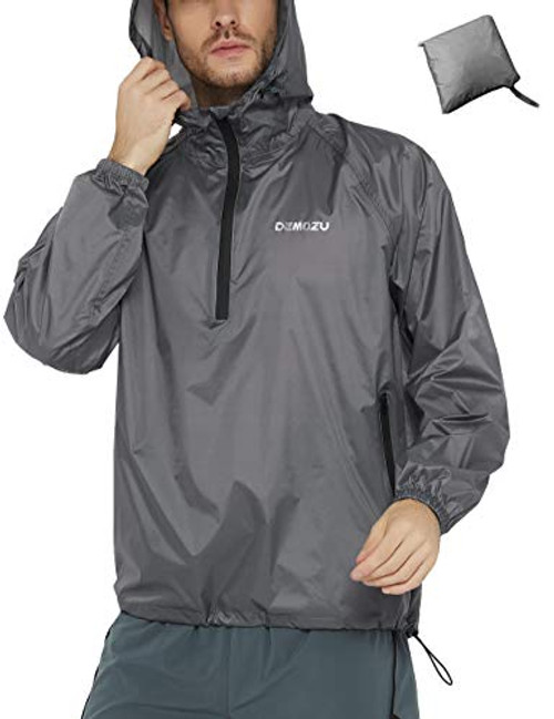 DEMOZU Mens Waterproof Running Cycling Rain Jacket Lightweight Packable Hiking Biking Hooded Windbreaker Jacket Grey XXL DEMOZU Mens Waterproof Running Cycling Rain Jacket Lightweight Packable Hiking Biking Hooded Windbreaker Jacket Grey XXL