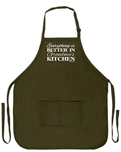 Everything is Better in Grandmas Kitchen Apron for Kitchen Two Pocket Apron Military Olive Green