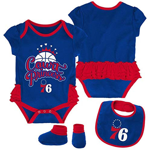 Outerstuff NBA Newborn Infants Mini Trifecta 3 Piece Creeper Bib and Bootie Bodysuit Set  3 6 Months Philadelphia 76ers