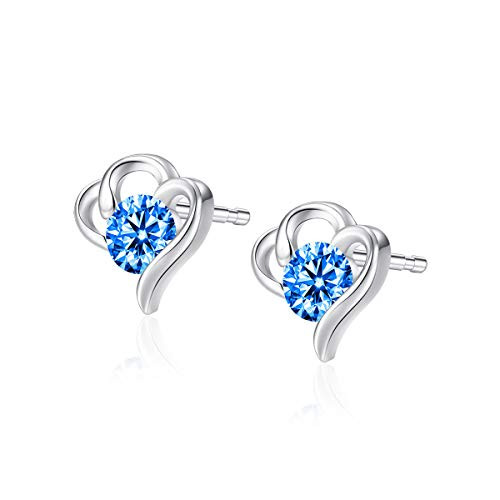 Stud Earrings Diamond Cubic Zirconia Studs Earring for Women Gift Sterling Silver Hypoallergenic for Sensitive Ears CZ 18K White Gold Plated  Blue heart studs Stud Earrings Diamond Cubic Zirconia Studs Earring for Women Gift Sterling Silver Hypoallergenic for Sensitive Ears CZ 18K White Gold Plated  Blue heart studs