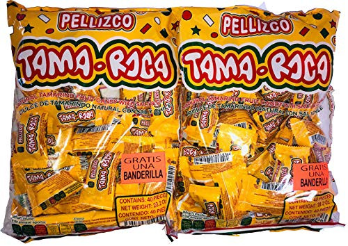 Tama Roca Pellizco Natural Tamarind Candy with Salt and Chili 40 Count  2 Pack  with FREE Cachepigui Lollipop Candy  1BAG  by MEXICAN CANDY