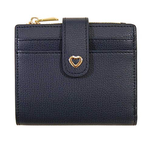 Womens Genuine Leather Small Compact Bi-fold Zipper Pocket Wallet Card Case Purse  Navy