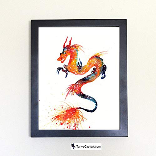 Fire Dragon Galactic Cosmic Animal Art Print from Watercolor Painting