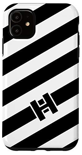 iPhone 11 Monogram Letter H Black and White Striped Case