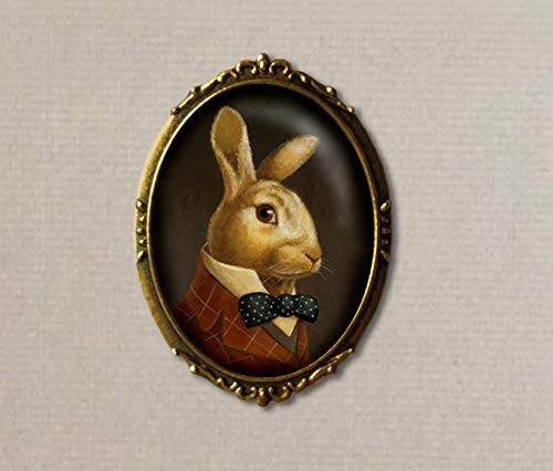 Rabbit Portrait Brooch - Rabbit Pin - Victorian - Oval - Alice in Wonderland