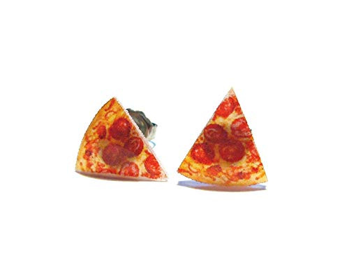 Mini Pepperoni Pizza Stud Earrings - Tiny Food Jewelry