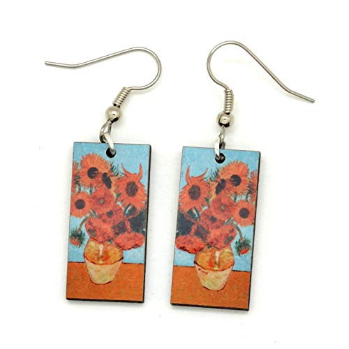 Vincent Van Gogh Sunflower Dangle Earrings Impressionist Painting Earrings