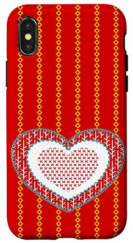 iPhone X XS Valentines Day Red Hearts Line Art Case